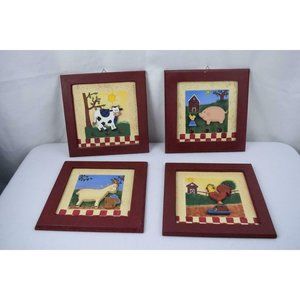 Farm Animal Picture Set Of 4 Pig Cow Rooster Goat